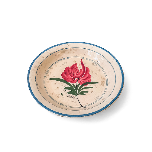 Glazed Plate Decorated with Stylized Red Flower