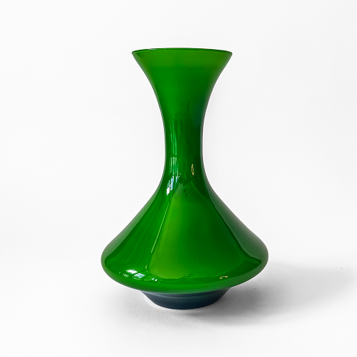 Green Glass Vase with Flared Base