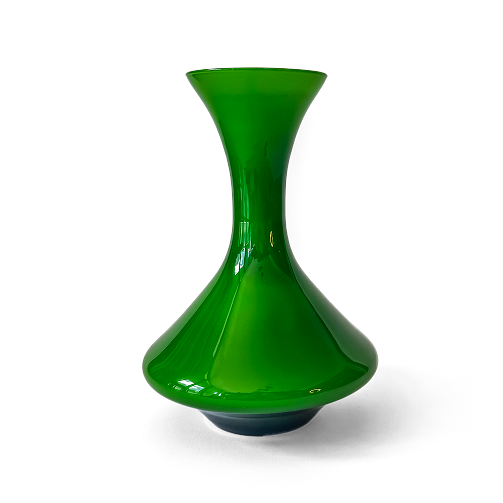 Green Glass Vase with Flared Base