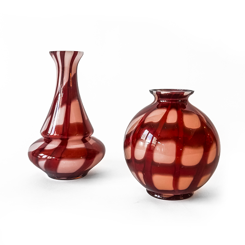 Pair of Red and White Blown Glass Vases