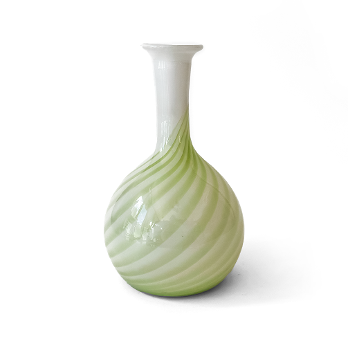 Set of Two Green and White Glass Vases