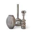 Set of Three Sculptural Vases in Metallic Grey Glass
