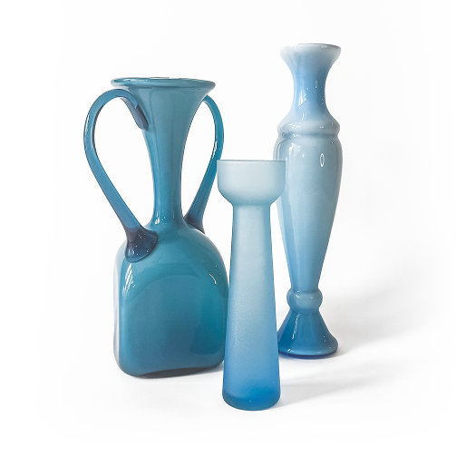 Set of Three Turquoise Glass Vases