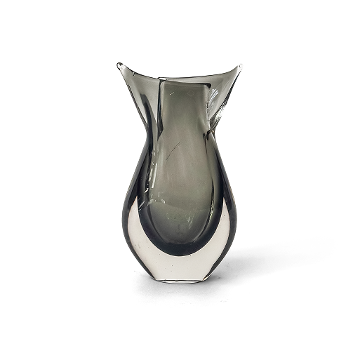 Pair of Sculptural Smoke Grey Glass Vases