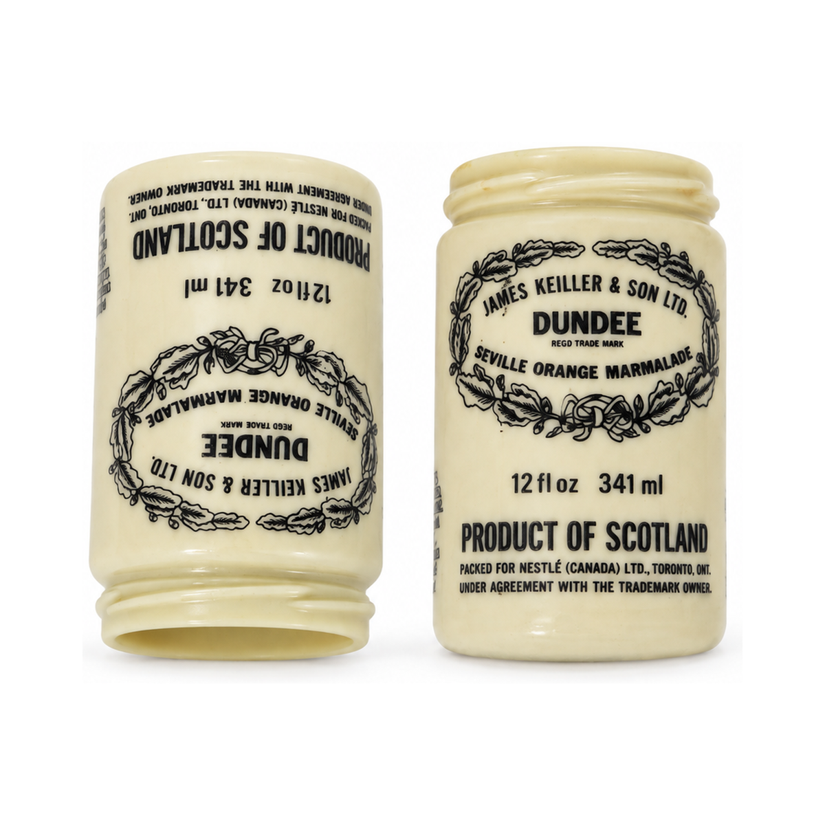 Vintage James Keiller Dundee Marmalade Jars, Milk Glass, 1970s