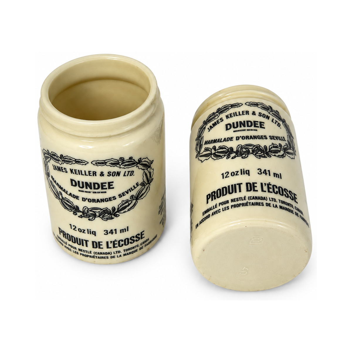 Vintage James Keiller Dundee Marmalade Jars, Milk Glass, 1970s
