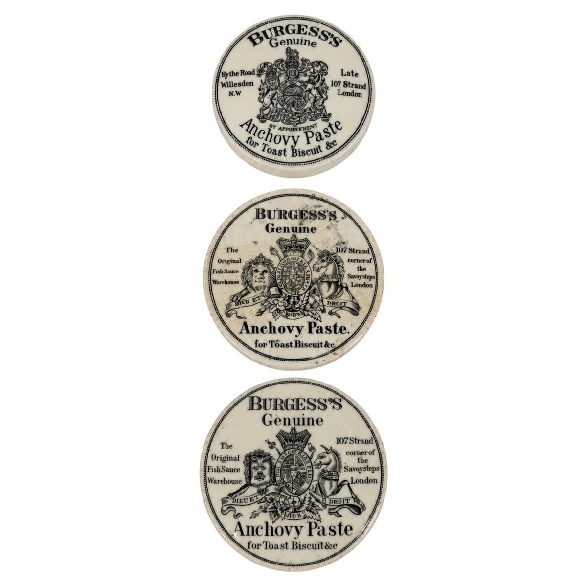 Victorian Antique English Pot Lids Set by Burgess, Circa 1880