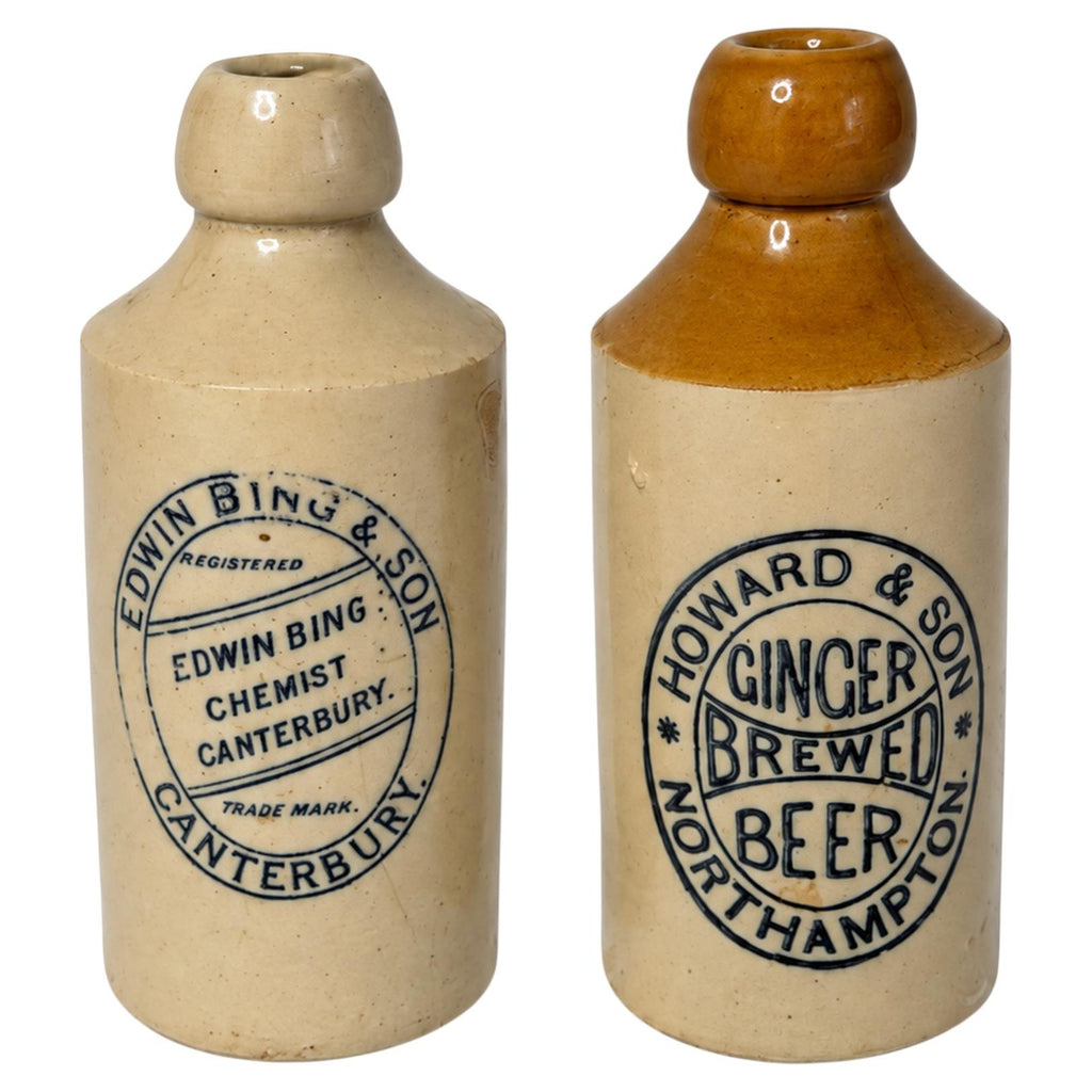 Antique English Stoneware Ginger Beer Bottles, Edwin Bing & Son, 1900