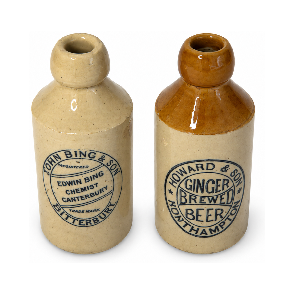 Antique English Stoneware Ginger Beer Bottles, Edwin Bing & Son, 1900