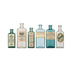 Set of Six Antique Apothecary Bottles with Original Victorian Labels