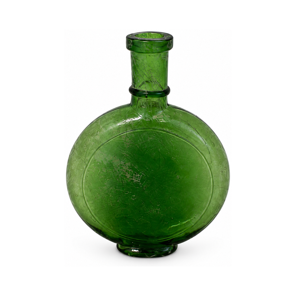 Collection of Nine Unique Antique Green Glass Apothecary Bottles