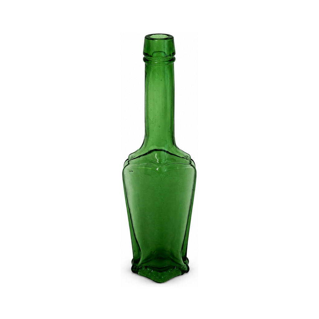 Collection of Nine Unique Antique Green Glass Apothecary Bottles