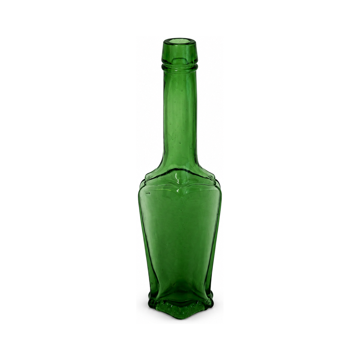 Collection of Nine Unique Antique Green Glass Apothecary Bottles