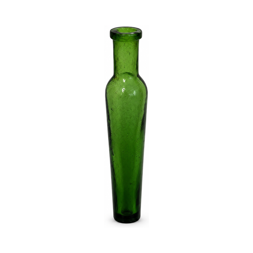 Collection of Nine Unique Antique Green Glass Apothecary Bottles