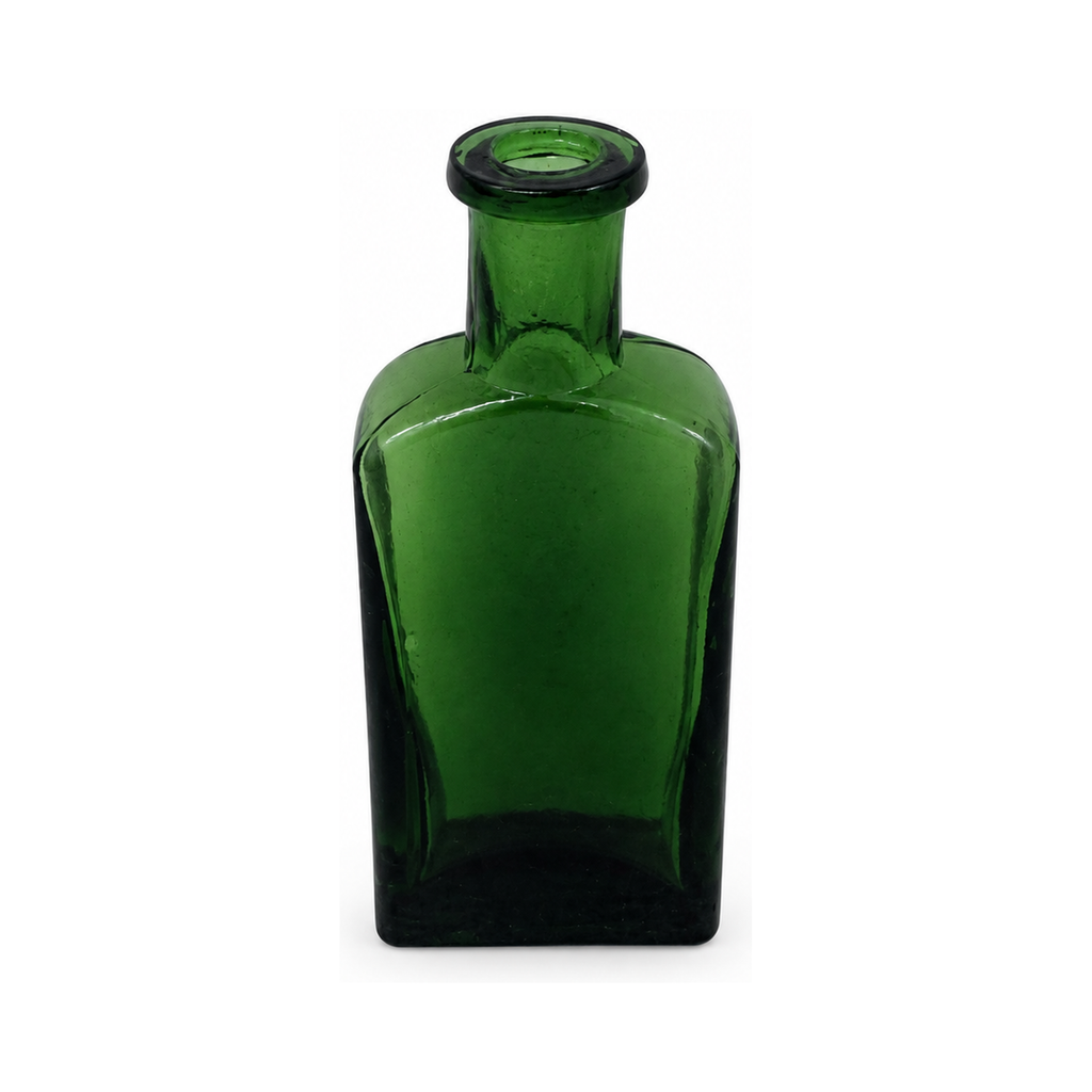 Collection of Nine Unique Antique Green Glass Apothecary Bottles