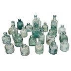 19th Century Antique English Aqua Glass Ink Bottles Collection