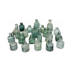 19th Century Antique English Aqua Glass Ink Bottles Collection