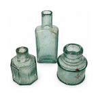 19th Century Antique English Aqua Glass Ink Bottles Collection