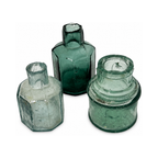 19th Century Antique English Aqua Glass Ink Bottles Collection