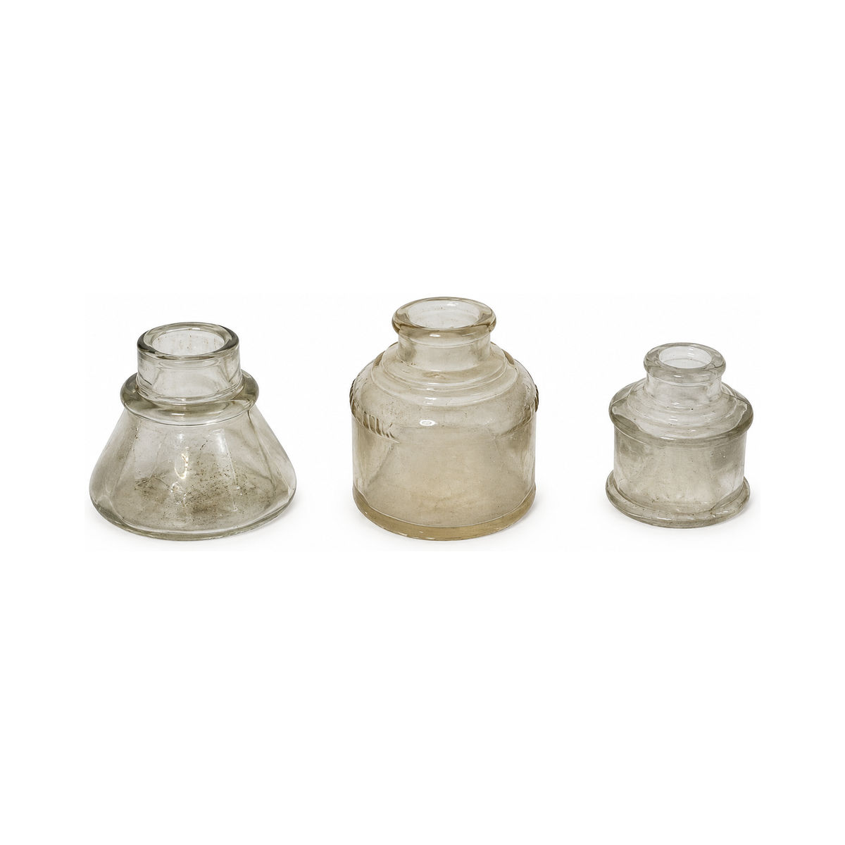 Victorian Era Antique English Ink Bottles Collection, Clear Glass