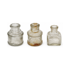 Victorian Era Antique English Ink Bottles Collection, Clear Glass