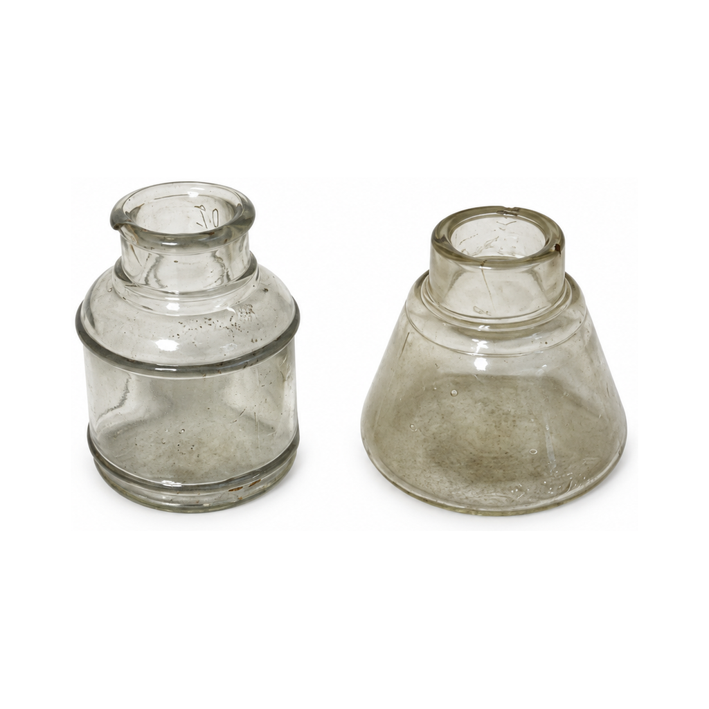 Victorian Era Antique English Ink Bottles Collection, Clear Glass