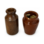 Vintage English Stoneware Ink Bottles & Amber Glass Collection