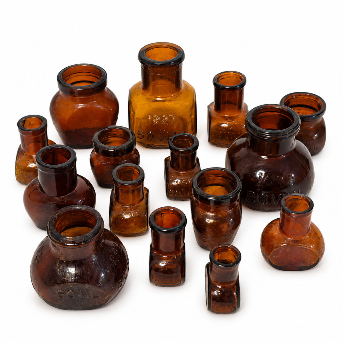 Collection of 15 Antique Amber Glass Bovril Jars, Late 19th Century