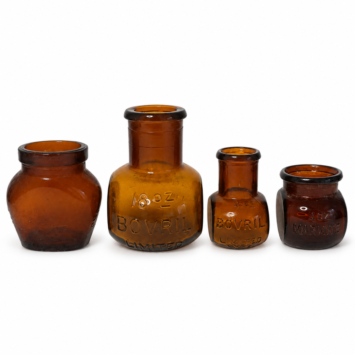 Collection of 15 Antique Amber Glass Bovril Jars, Late 19th Century