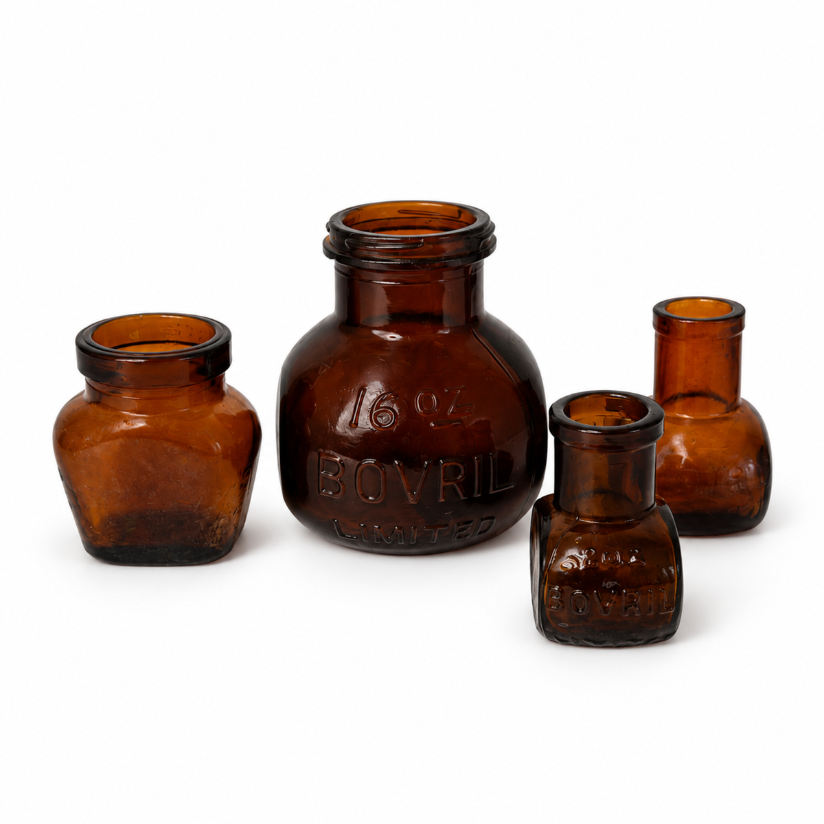 Collection of 15 Antique Amber Glass Bovril Jars, Late 19th Century