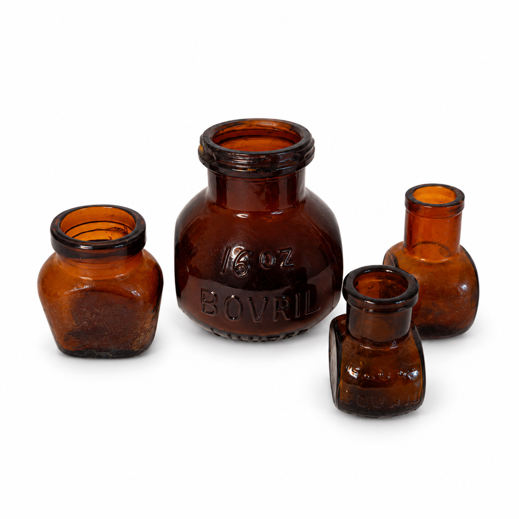 Collection of 15 Antique Amber Glass Bovril Jars, Late 19th Century