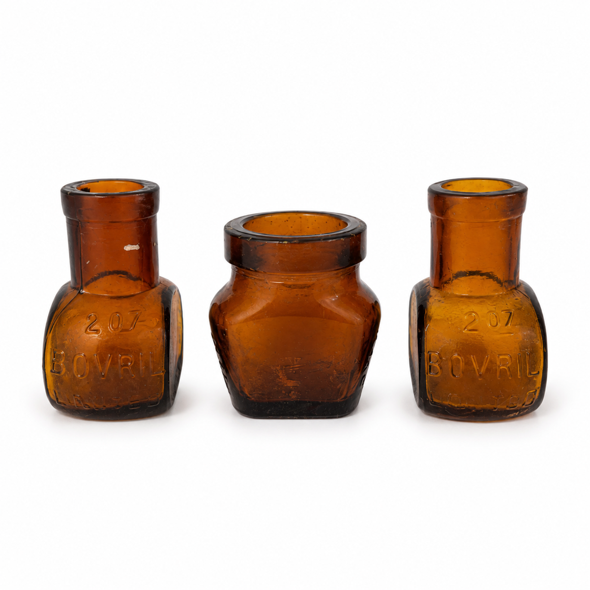 Collection of 15 Antique Amber Glass Bovril Jars, Late 19th Century