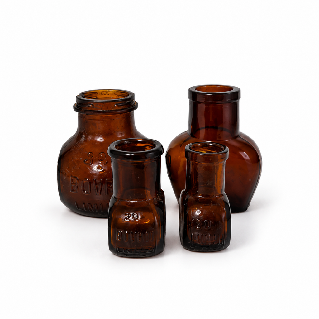 Collection of 15 Antique Amber Glass Bovril Jars, Late 19th Century
