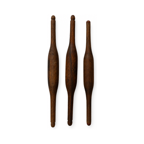Antique Indian Wooden Belan Wall Installation, 14-Piece Sculptural Set