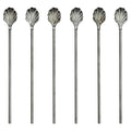 Vintage Set of Six Shell-Top Metal Cocktail Straws and Swizzle Sticks