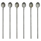 Vintage Set of Six Shell-Top Metal Cocktail Straws and Swizzle Sticks