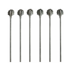 Vintage Set of Six Shell-Top Metal Cocktail Straws and Swizzle Sticks
