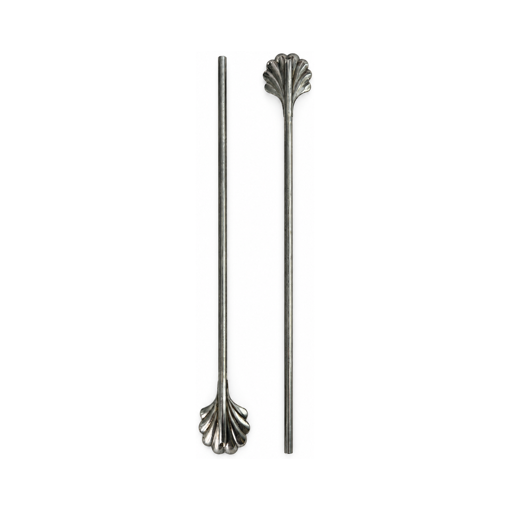 Vintage Set of Six Shell-Top Metal Cocktail Straws and Swizzle Sticks
