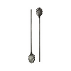 Vintage Set of Six Shell-Top Metal Cocktail Straws and Swizzle Sticks