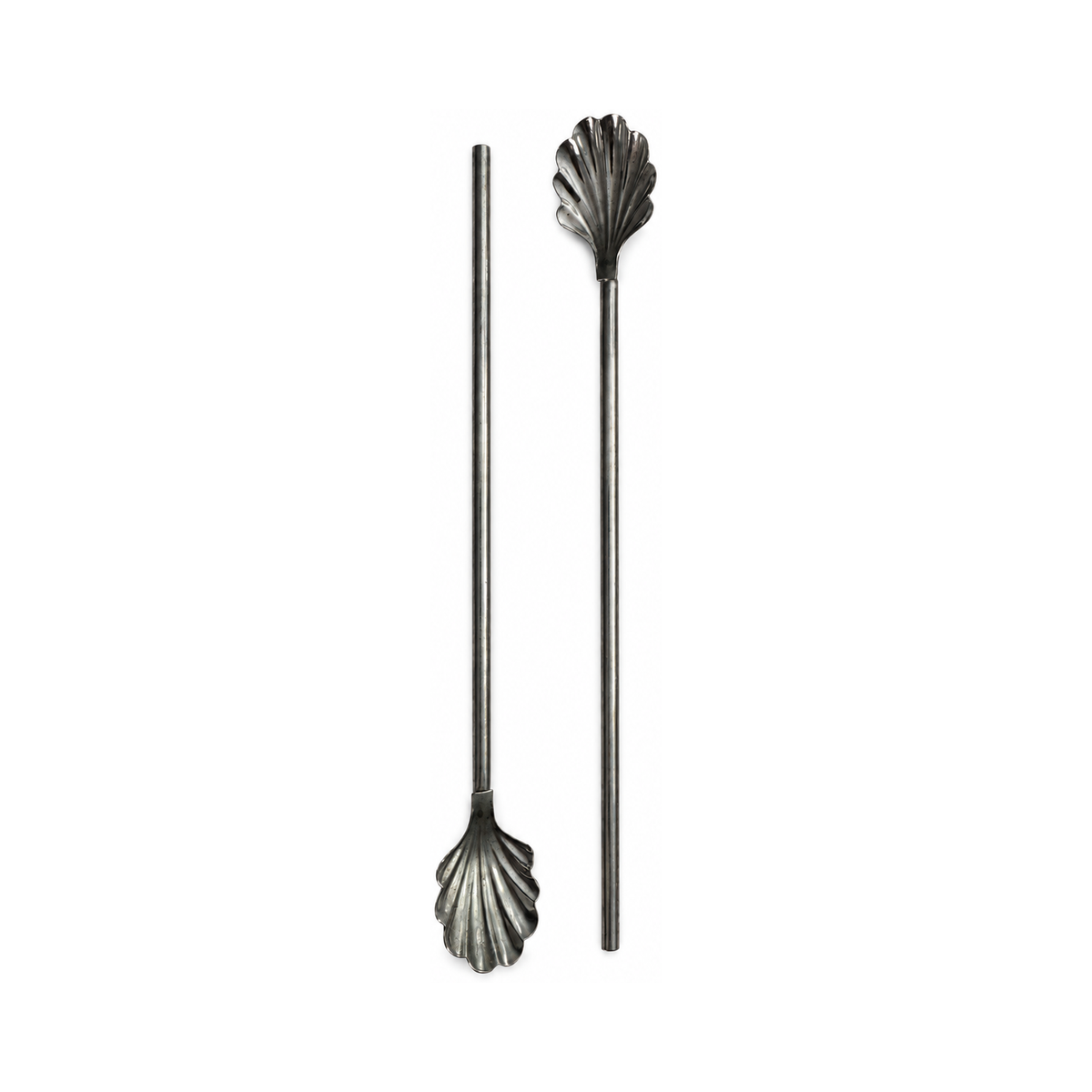 Vintage Set of Six Shell-Top Metal Cocktail Straws and Swizzle Sticks
