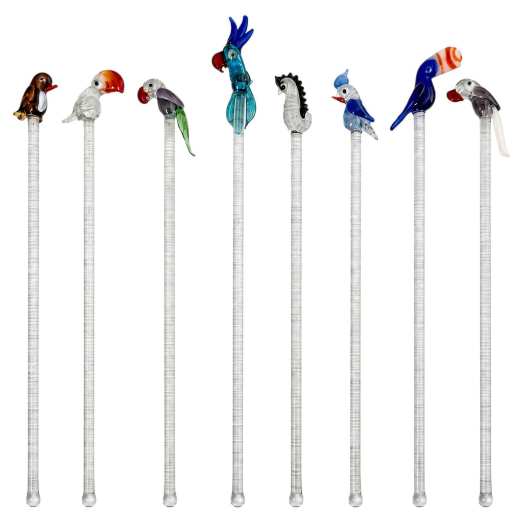 Vintage Murano Glass Cocktail Stirrers Set of 8, Bird & Marine Motifs