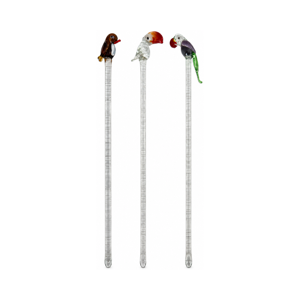Vintage Murano Glass Cocktail Stirrers Set of 8, Bird & Marine Motifs