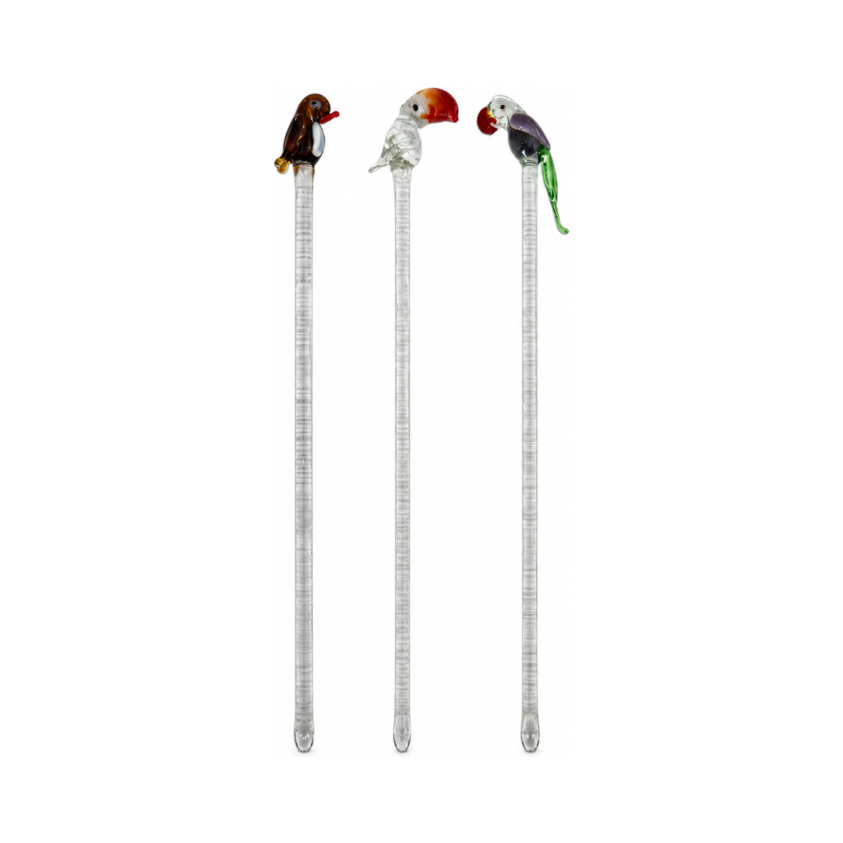 Vintage Murano Glass Cocktail Stirrers Set of 8, Bird & Marine Motifs