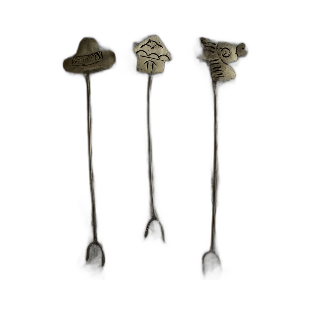 Vintage Set of 14 Alpaca Cocktail Forks, Mexican Novelty Designs, 1980