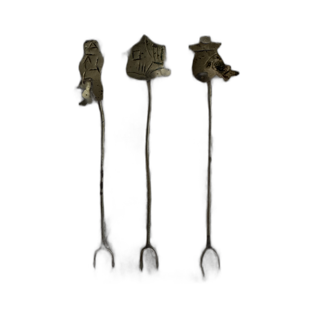 Vintage Set of 14 Alpaca Cocktail Forks, Mexican Novelty Designs, 1980