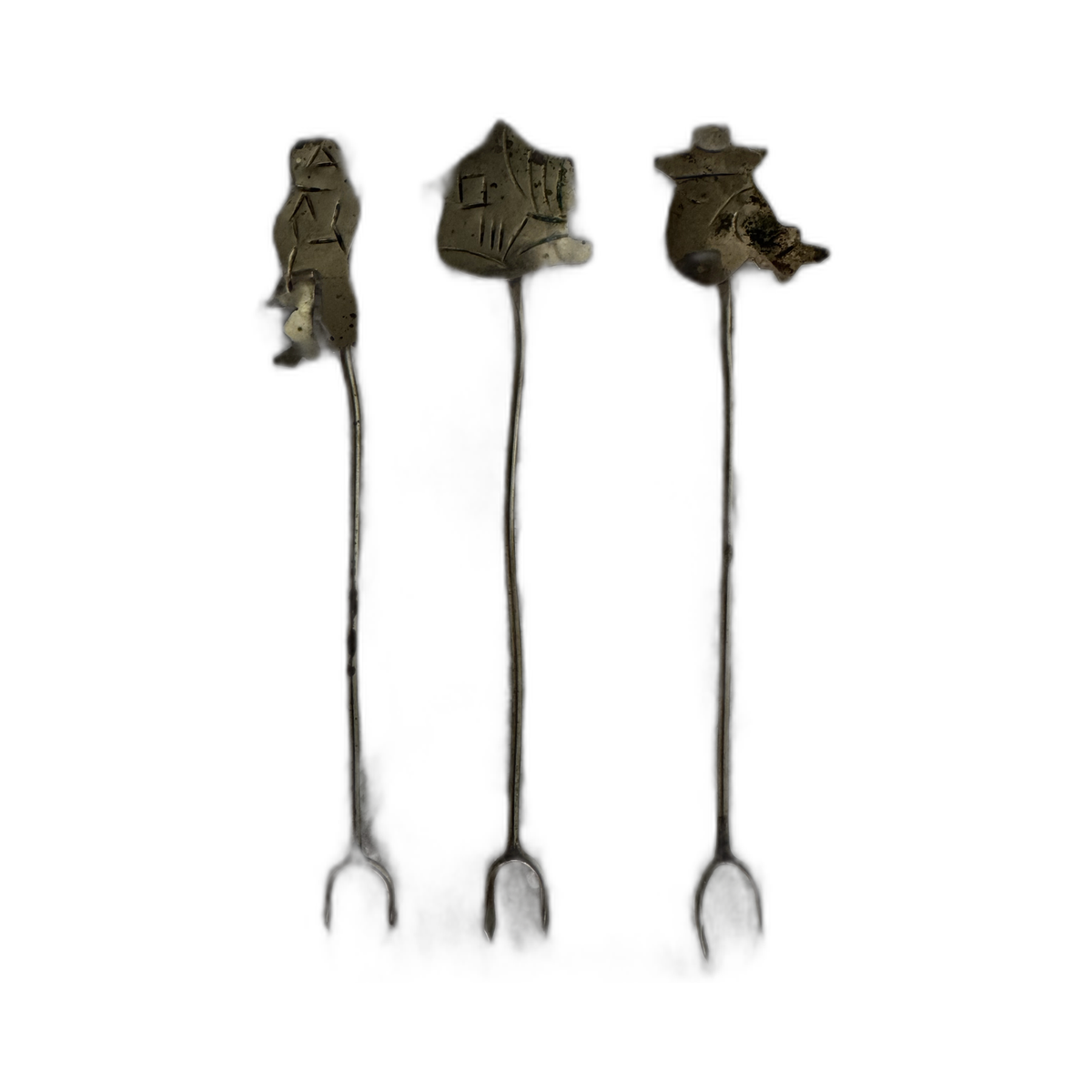 Vintage Set of 14 Alpaca Cocktail Forks, Mexican Novelty Designs, 1980
