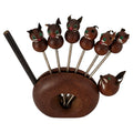 Vintage Japanese Cat Cocktail Picks Set with Wooden Holder, 1950s