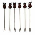 Vintage Japanese Cat Cocktail Picks Set with Wooden Holder, 1950s