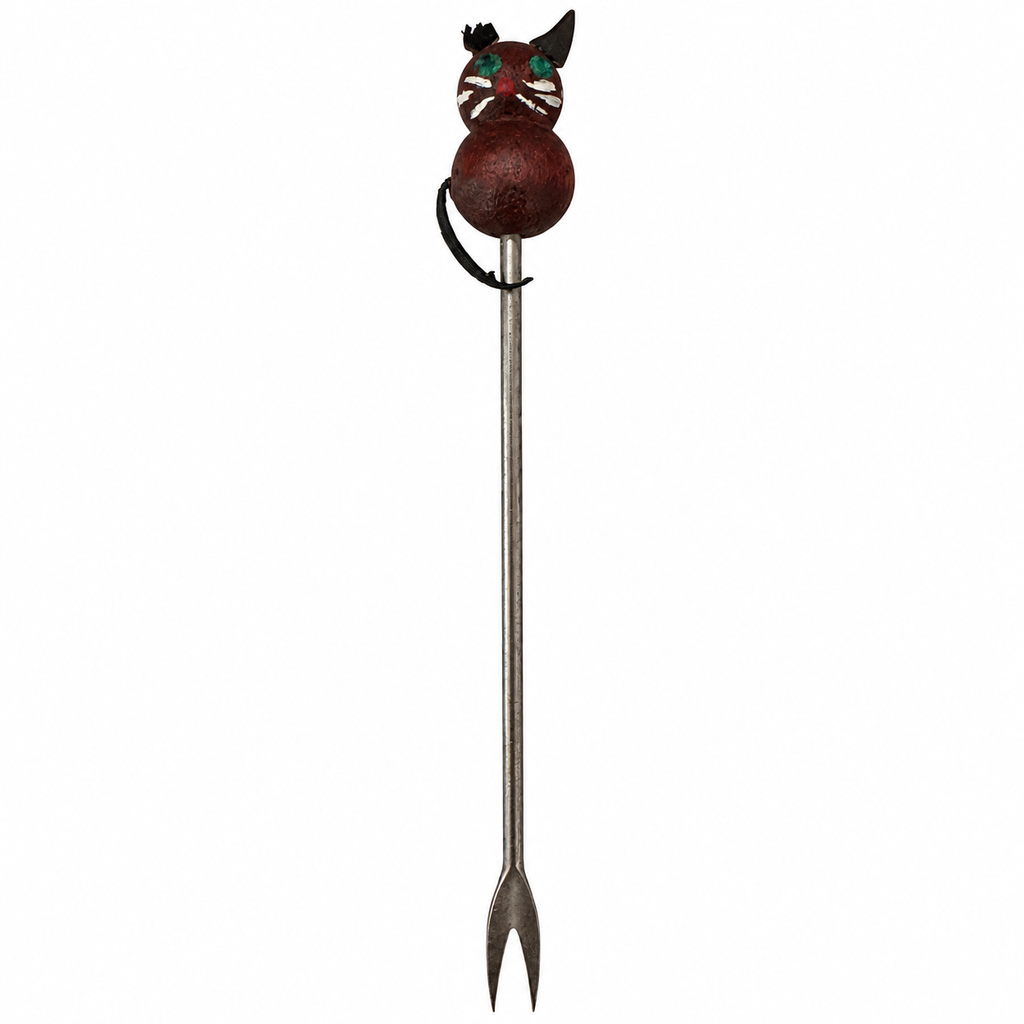 Vintage Japanese Cat Cocktail Picks Set with Wooden Holder, 1950s