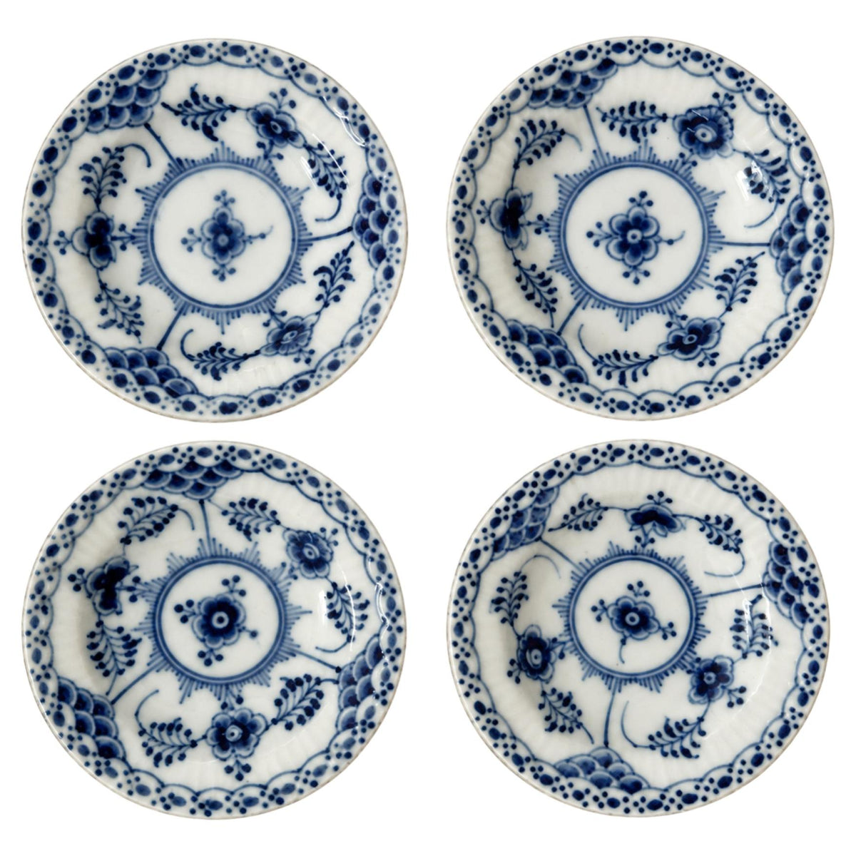 Set of Four Royal Copenhagen Blue Fluted Butter Pats, Denmark, 1961
